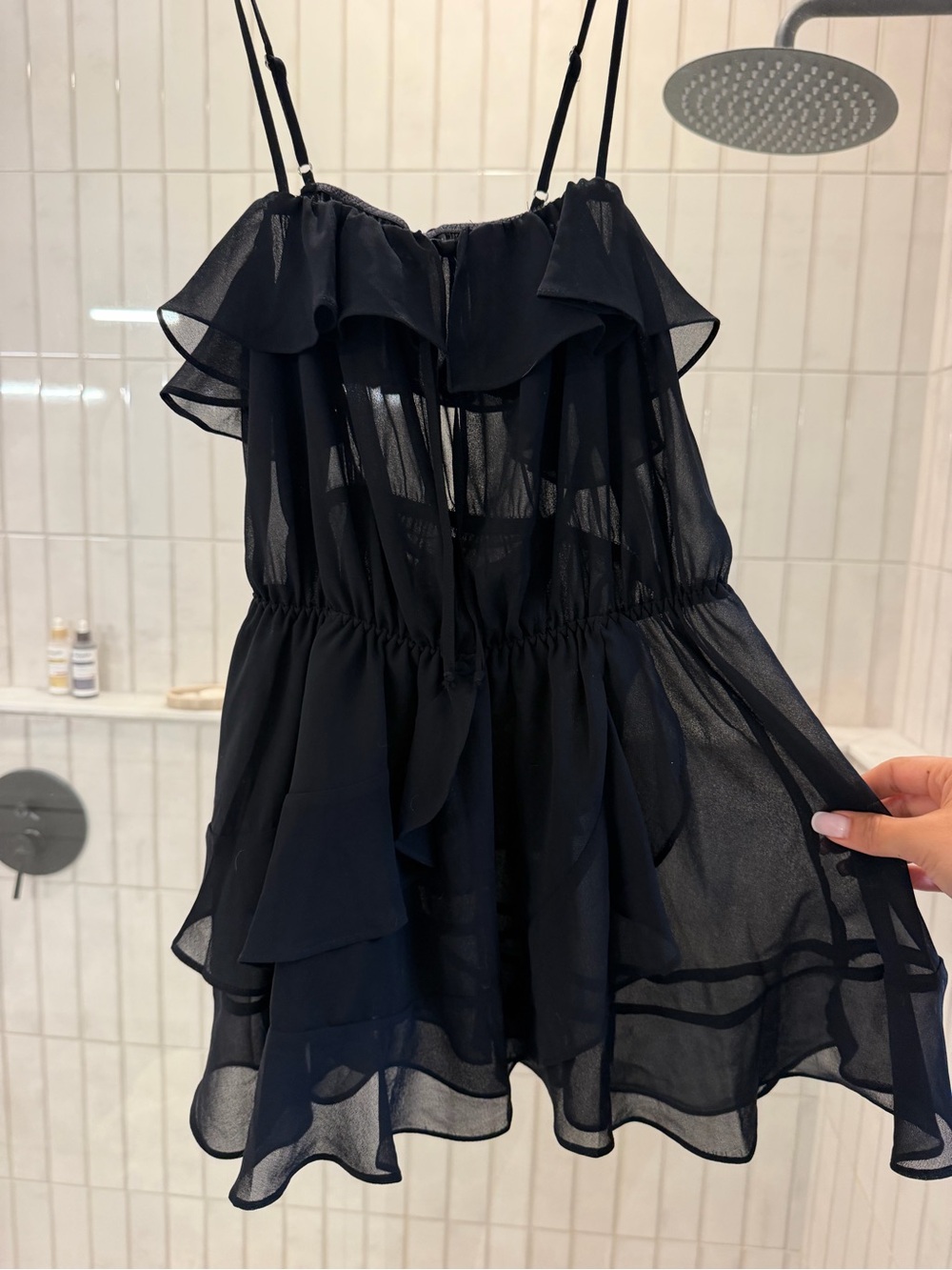Black Sheer Ruffle Chemise Slip - Women Intimates